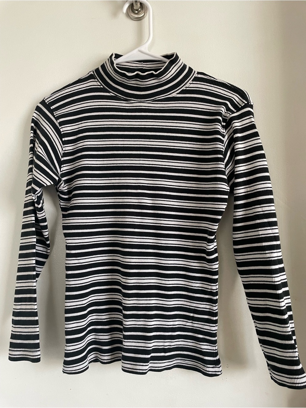 Striped Black & White Turtleneck Ribbed Sweater